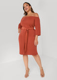 Plus Size Belted Off The Shoulder Dress