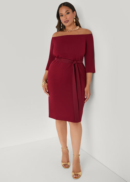 Belted Off The Shoulder Dress