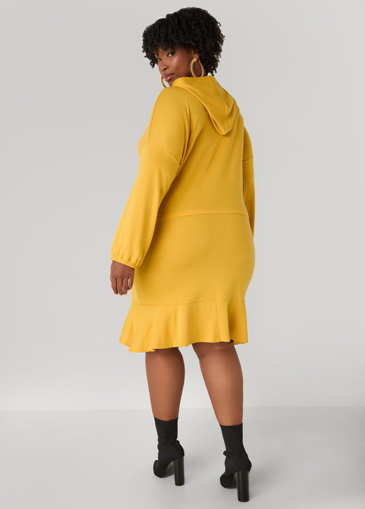 Flounced French Terry Hoodie Dress