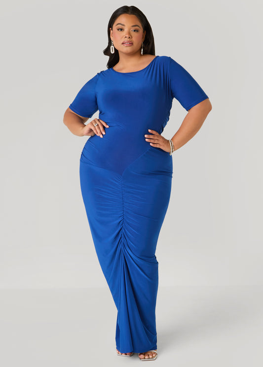 Plus Size Ruched Maxi Bodycon Dress