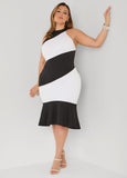 Two Tone High Neck Midi Dress