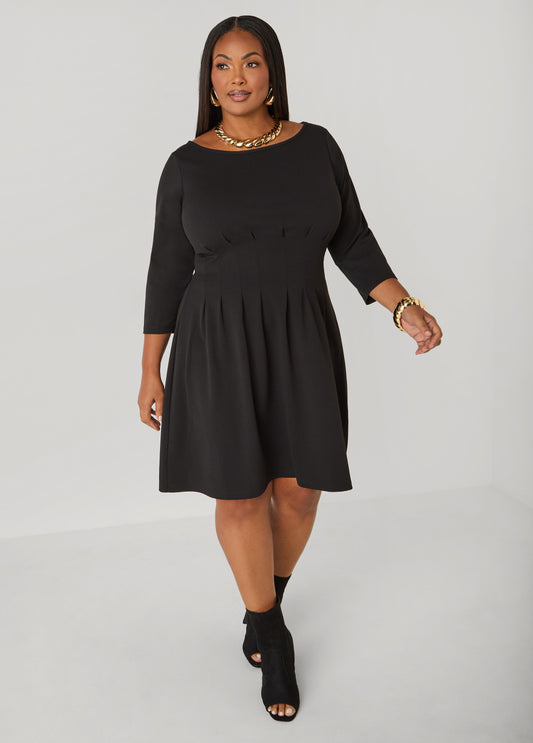 A Line Pleated Crepe Dress