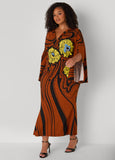 Plus Size Drama Sleeved Maxi Floral Dress