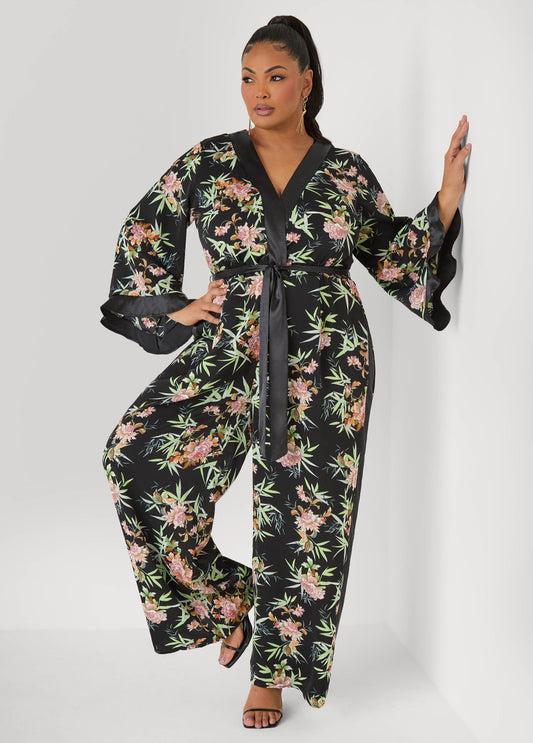 Floral Faux Wrap Jumpsuit