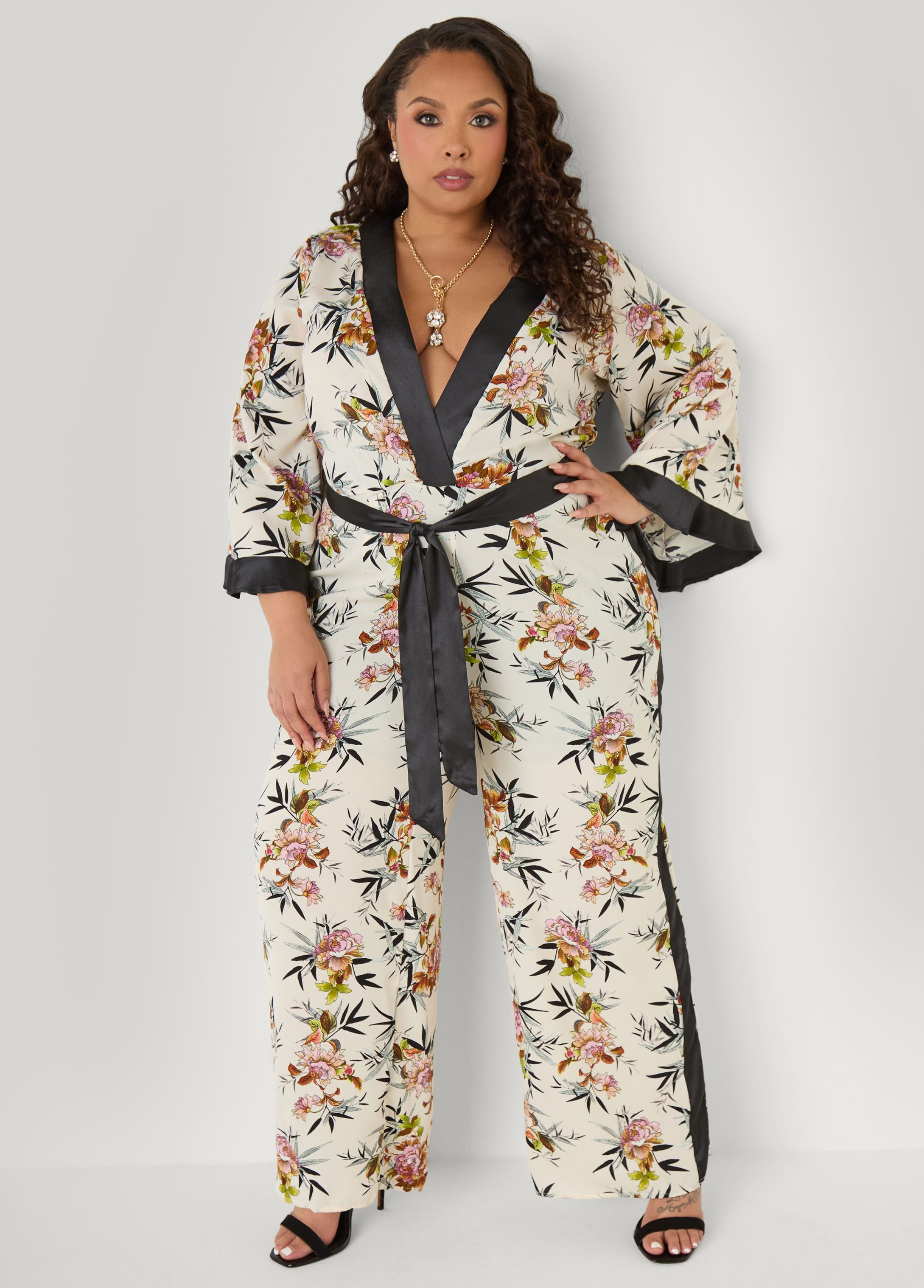 Floral Faux Wrap Jumpsuit – Ashley Stewart
