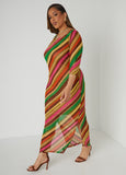 Plus Size Bodycon Dress Striped Rainbow Mesh Dress Maxi Dress