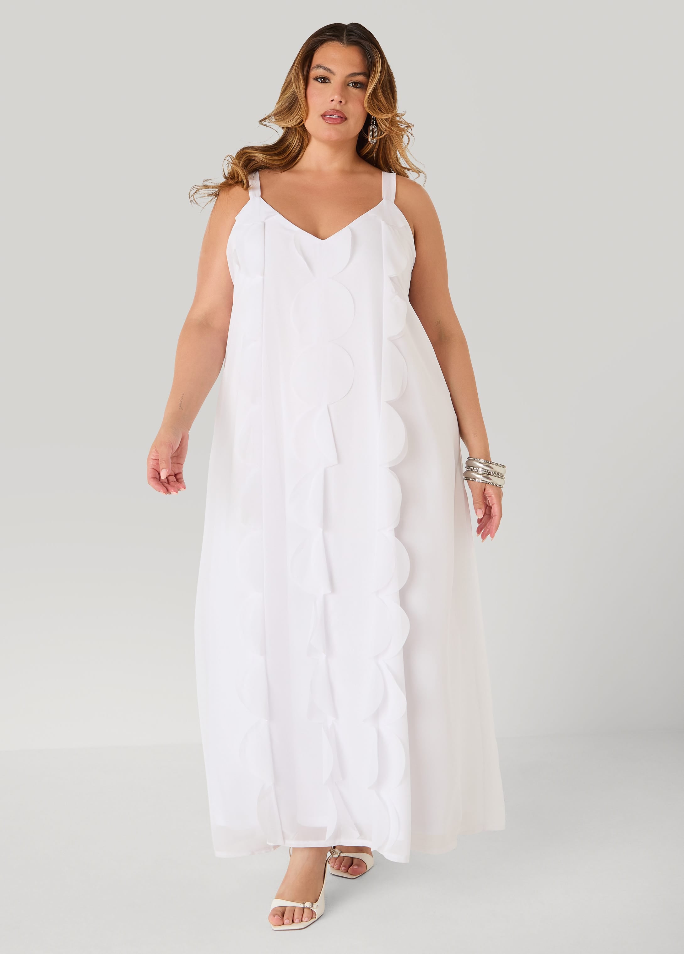 Plus Size Appliqued Maxi Dress, White, 14/16