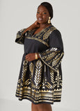 Metallic Print Babydoll Dress