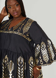 Metallic Print Babydoll Dress
