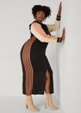 Two Tone Striped Maxi Hoodie Dress