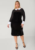 Plus Size Mesh Paneled Velvet Midi Dress