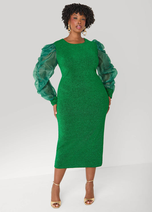 Plus Size Organza Sleeved Lurex™ Dress