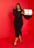 Plus Size holiday knit midi dress lbd glitter party going out dress