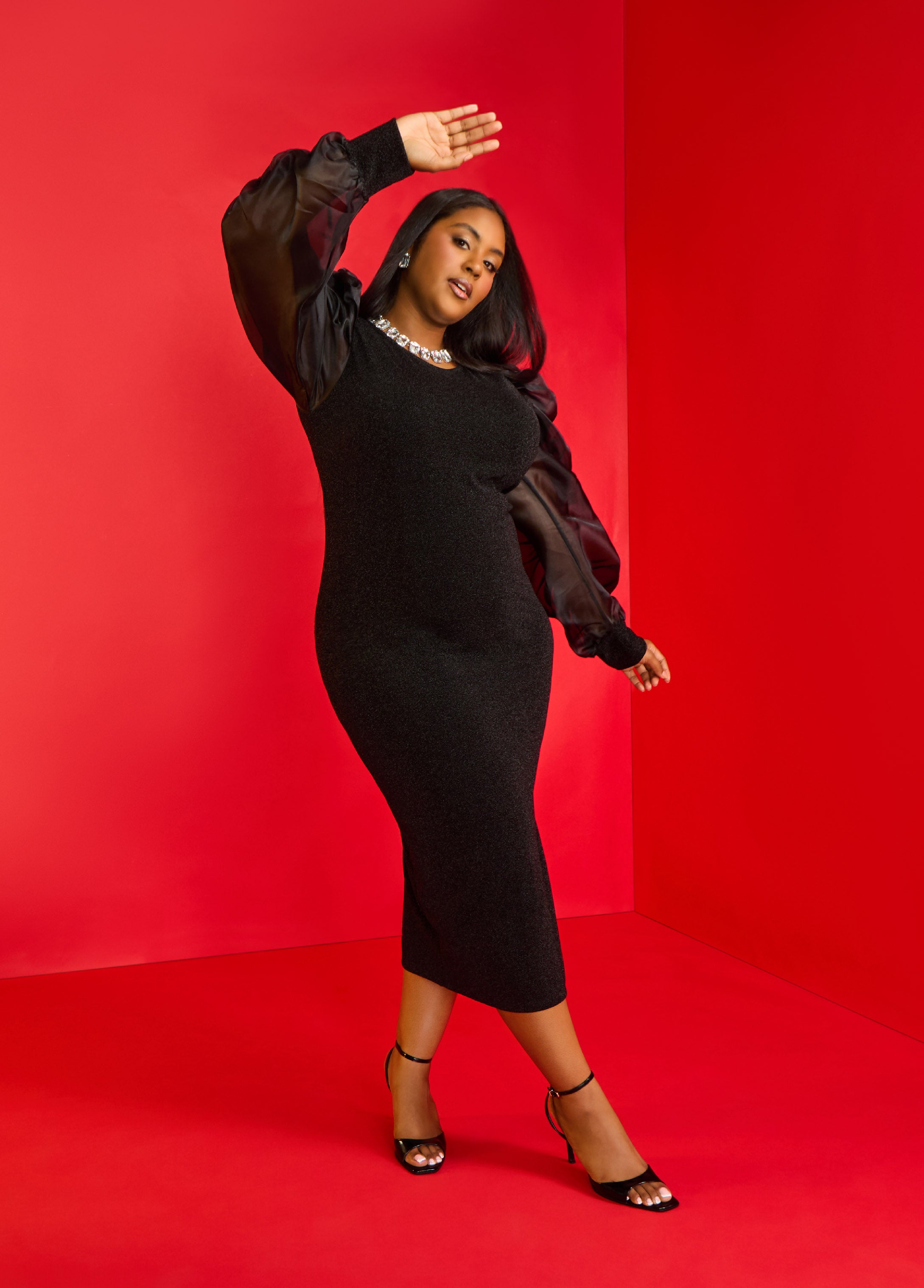 Plus Size holiday knit midi dress lbd glitter party going out dress