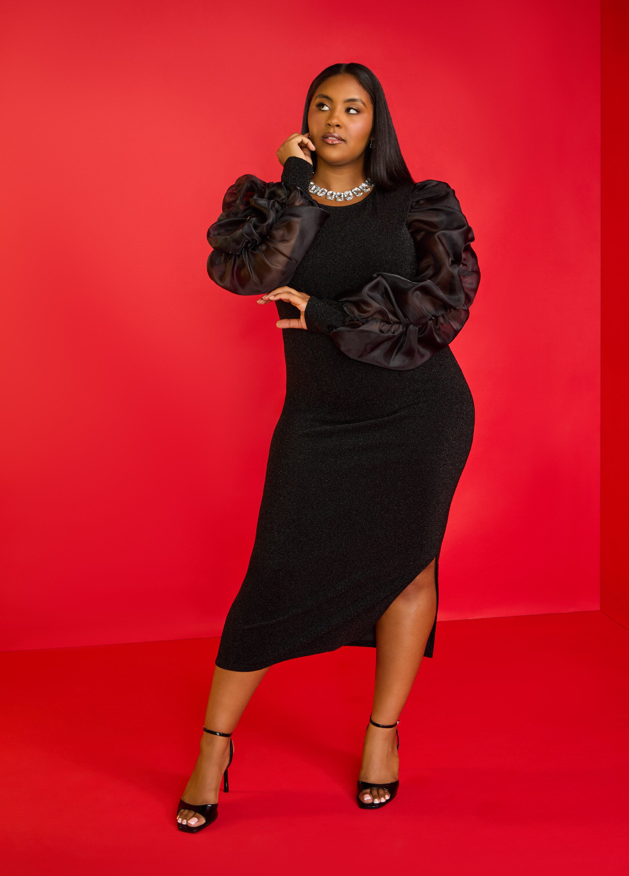 Plus Size holiday knit midi dress lbd glitter party going out dress