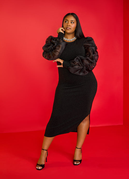 Plus Size holiday knit midi dress lbd glitter party going out dress