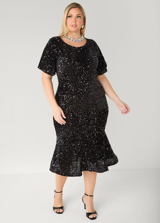 Flounced Sequin Velvet Dress