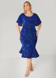 Plus Size Flounced Sequin Velvet Dress