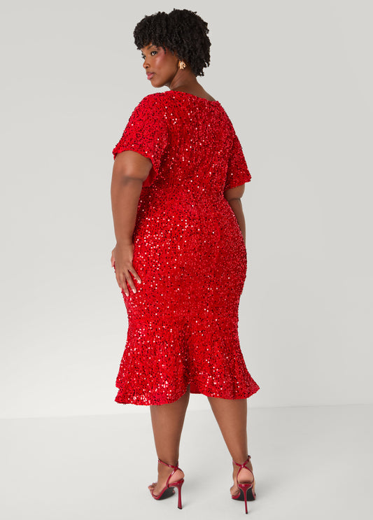 Sequin Velvet Flounced Dress