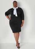 Plus Size Two Tone Tie Neck Dress
