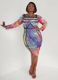 Abstract Print Bodycon Dress