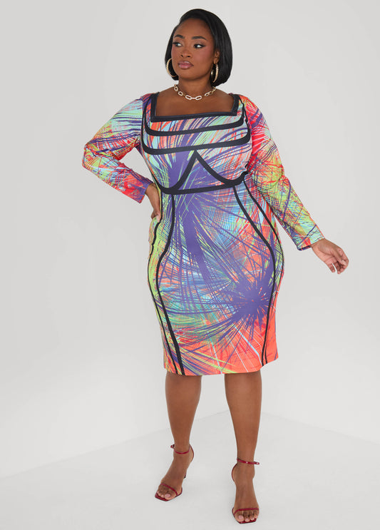 Abstract Print Bodycon Dress