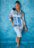Plus Size Blue Bandana Jersey Dress Plus Size Knee Mini Shirtdress