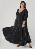 Plus Size seamed maxi dress plus size gathered casual V neck dress