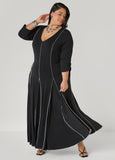 Plus Size seamed maxi dress plus size gathered casual V neck dress