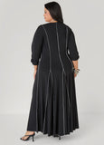 Ruched Sleeve Seamed Maxi Dress