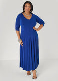 Plus Size seamed maxi dress plus size gathered casual V neck dress
