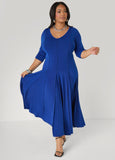Plus Size seamed maxi dress plus size gathered casual V neck dress