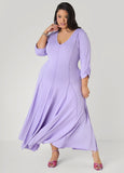 Plus Size seamed maxi dress plus size gathered casual V neck dress