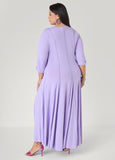 Ruched Sleeve Seamed Maxi Dress