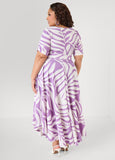 Ruched Leaf Print A Line Dress