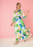 Plus Size Colorful Watercolor Maxi Dress Fit Flare Dress