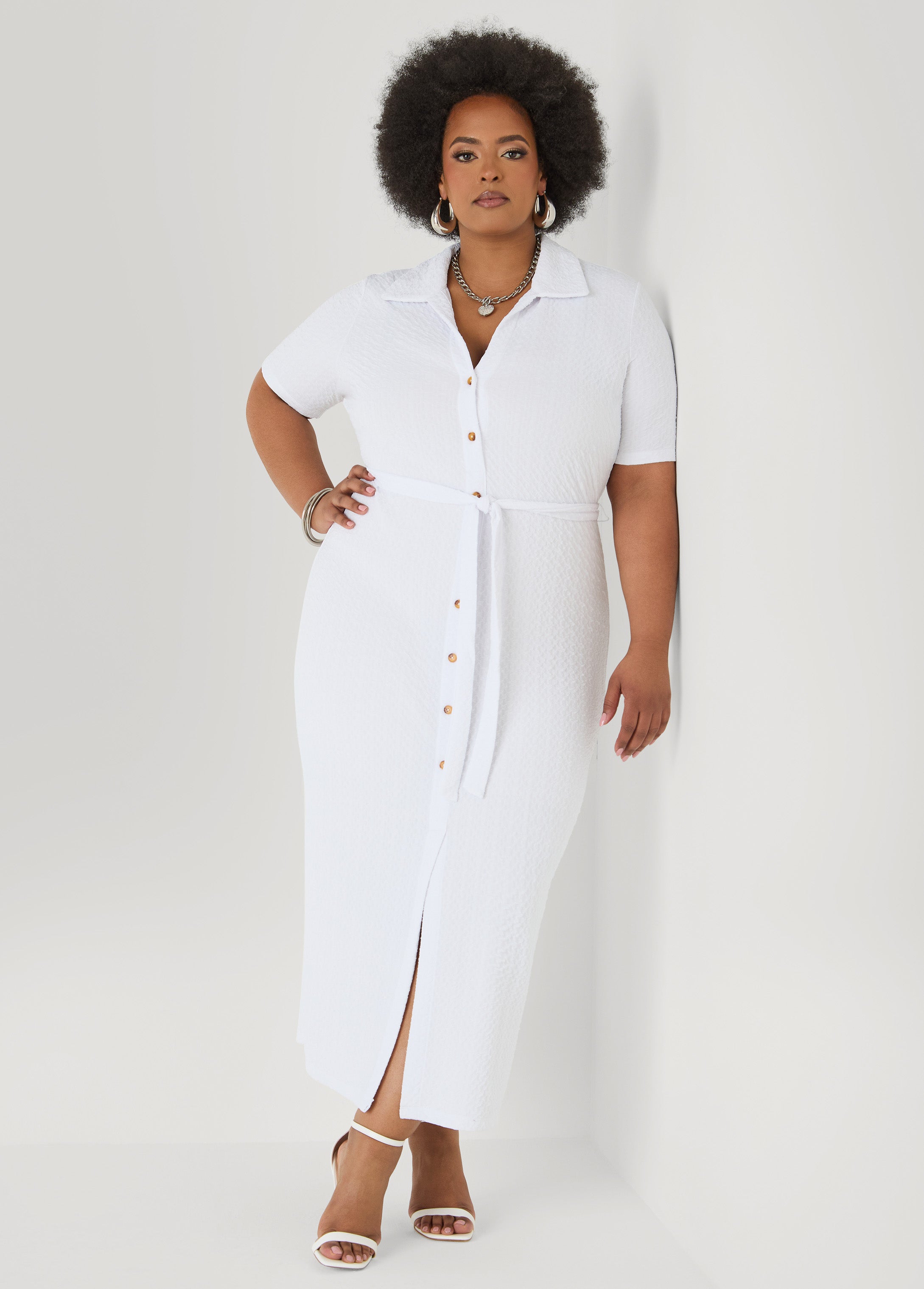 Plus Size Textured Maxi Shirtdress, Caribbean Sea, 22/24 - Ashley Stewart Plus Size Textured Maxi Shirtdress, Caribbean Sea, 22/24 - Ashley Stewart