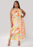 Tall Belted Scarf Print Maxi Dress