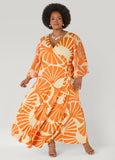 Tall Pleated Sleeve Tropical Wrap Dress