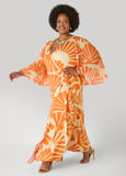 Tall Pleated Sleeve Tropical Wrap Dress