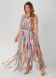 Printed Fringed Strapless Dress
