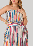 Printed Fringed Strapless Dress