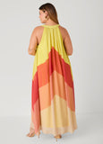 V Neck Colorblock Maxi Dress