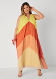 V Neck Colorblock Maxi Dress