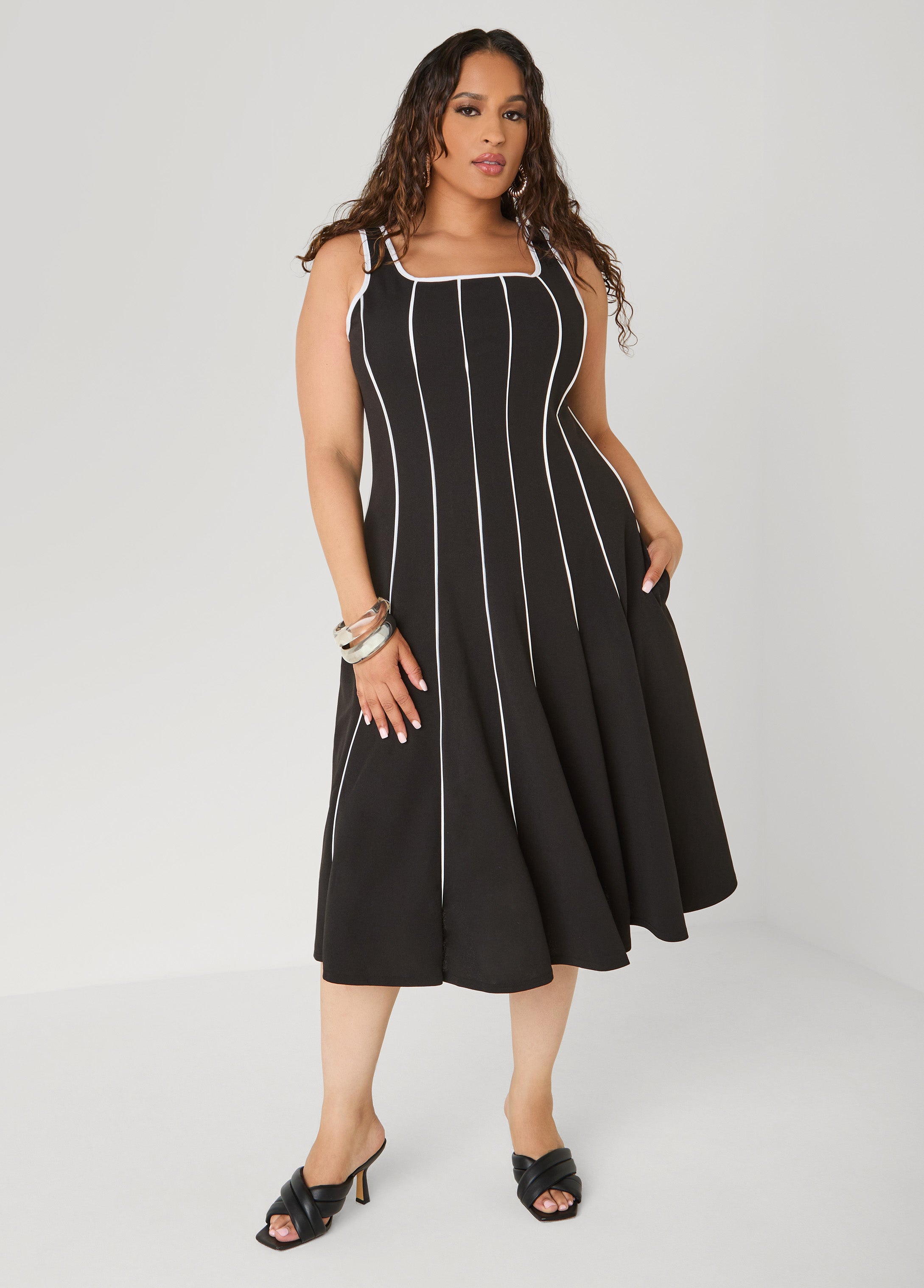 Piped A Line Midi Dress – Ashley Stewart Piped A Line Midi Dress – Ashley Stewart
