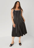 Piped A Line Midi Dress