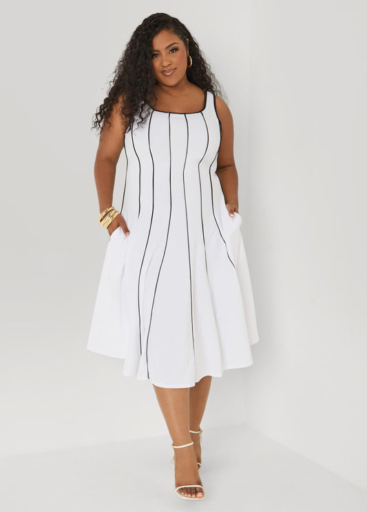 Piped Midi A Line Dress