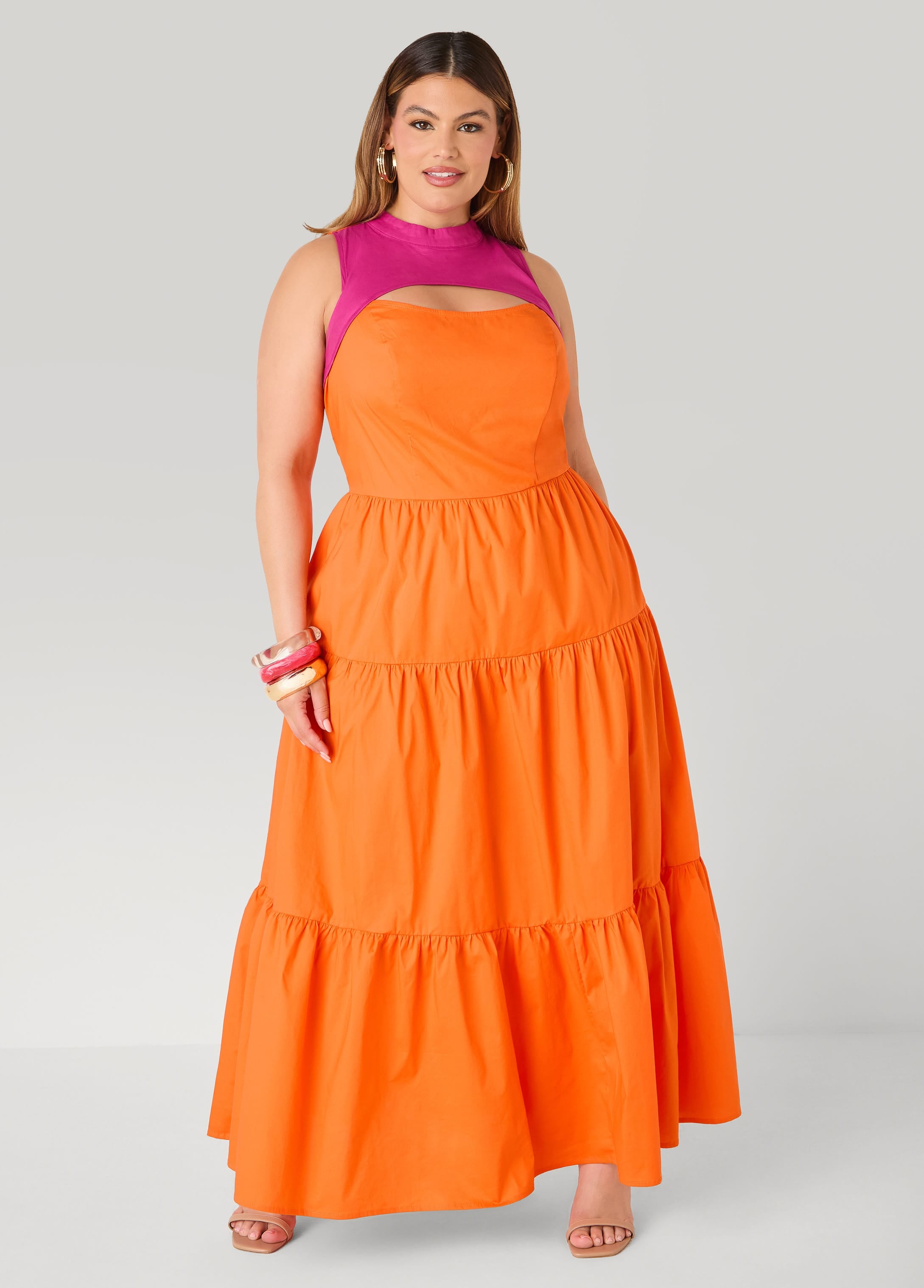two tone maxi dress Floral Applique Two Tone Maxi Dress Black / L by Blue Zone Planet
