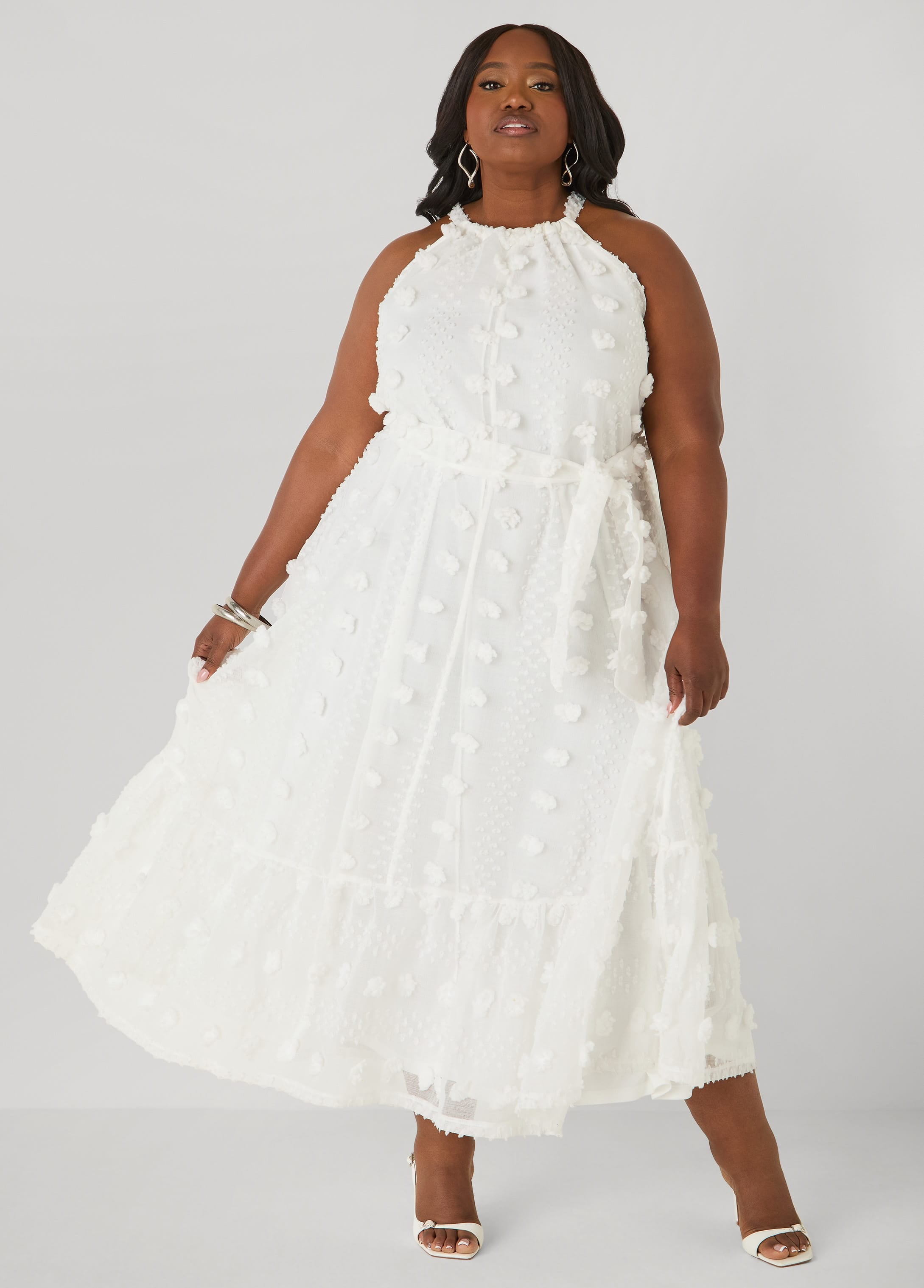 Plus Size Pompom Gauze Maxi Dress, Spicy Mustard, 14/16