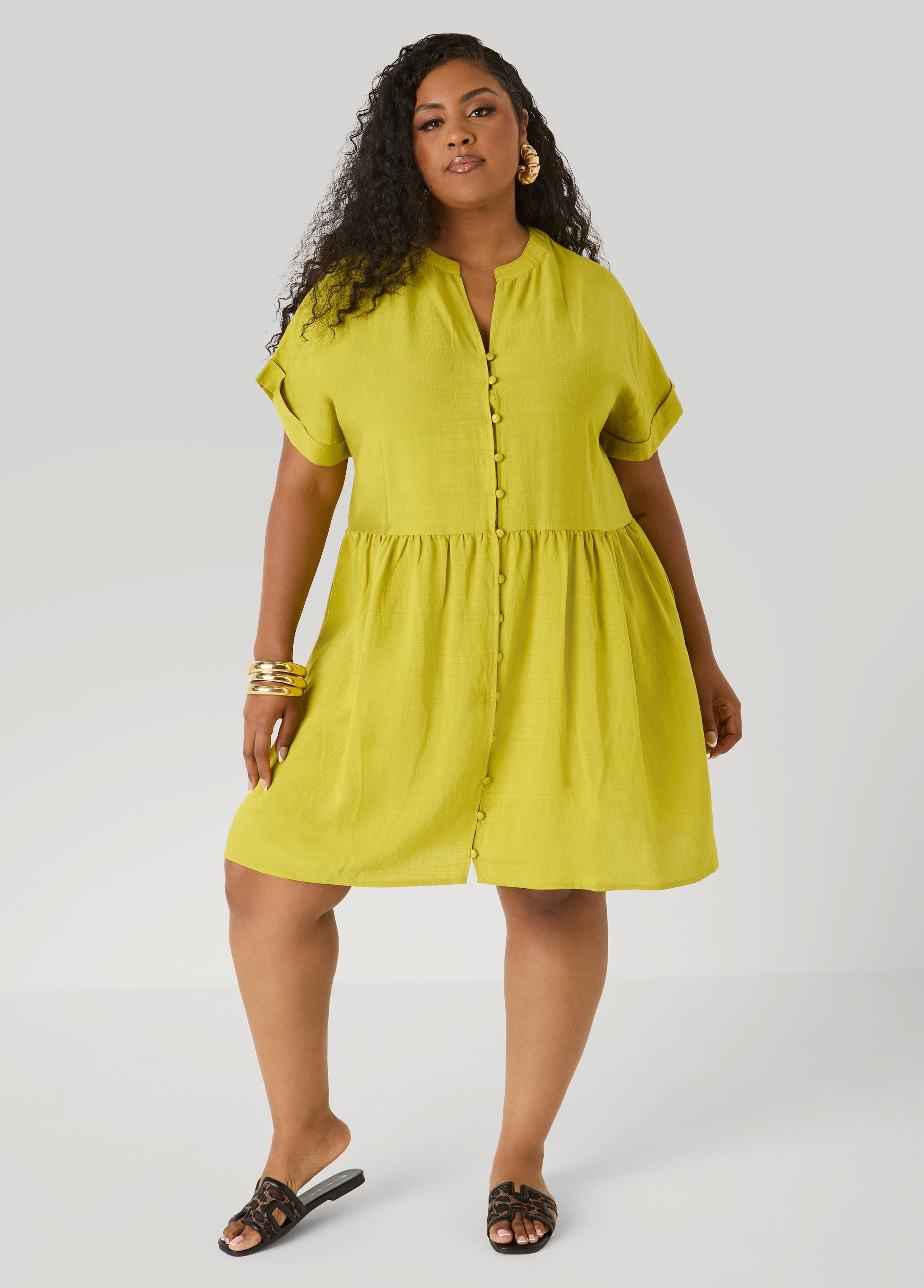 Cuffed V Neck Babydoll Dress Ashley Stewart Cuffed V Neck Babydoll Dress Ashley Stewart